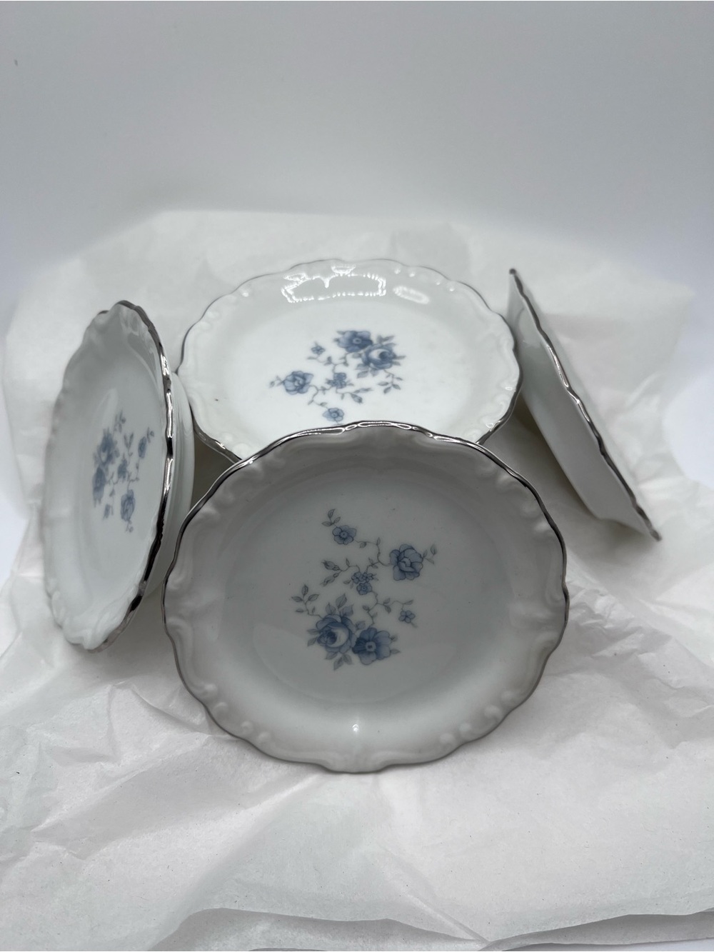 4pc Johann Haviland Bavaria Blue Garland Small Plates / Butter Pats / Coasters